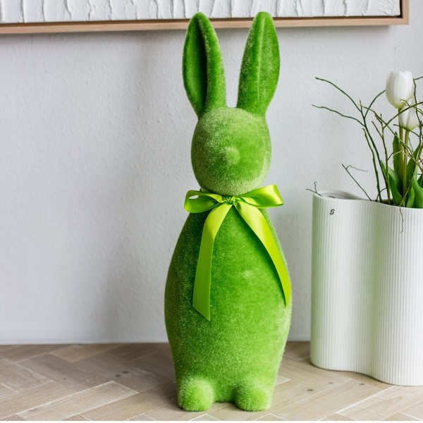 Hase grün beflockt Samt 48 cm