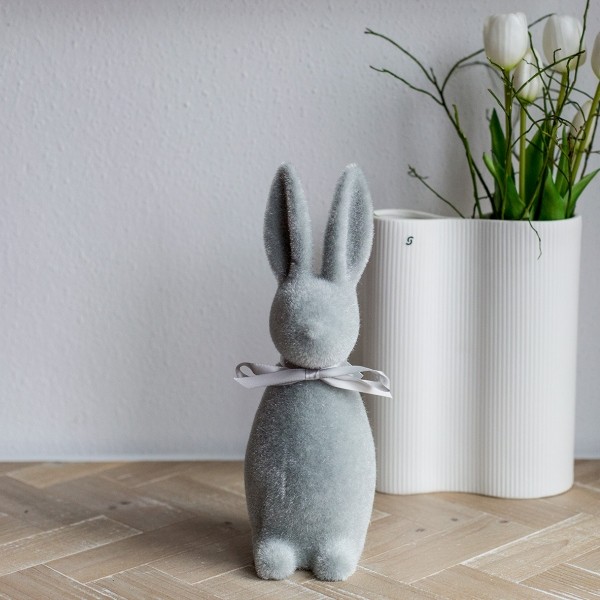 Hase grau beflockt Samt 30 cm