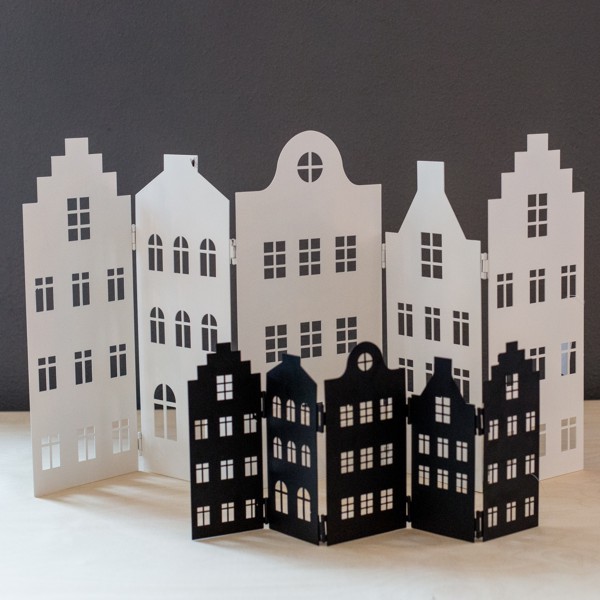 Deko Haus schwarz Metall 40 x 18 cm Stadt Häuser Silhouette klappbar Aufsteller