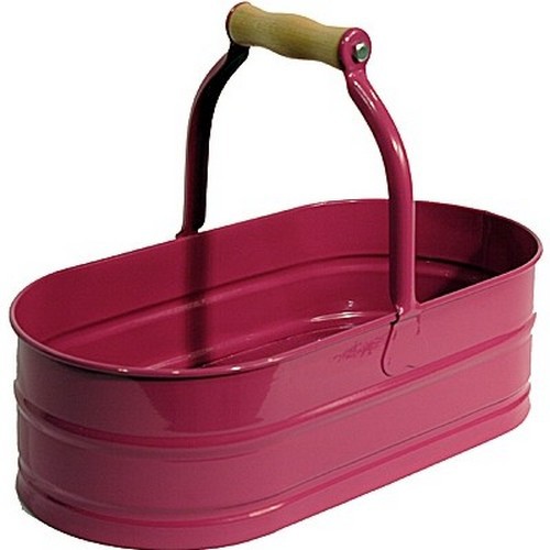 Korb mit Holzgriff oval brombeer fuchsia 37 cm Metall Pflanzkorb NEWSTALGIE