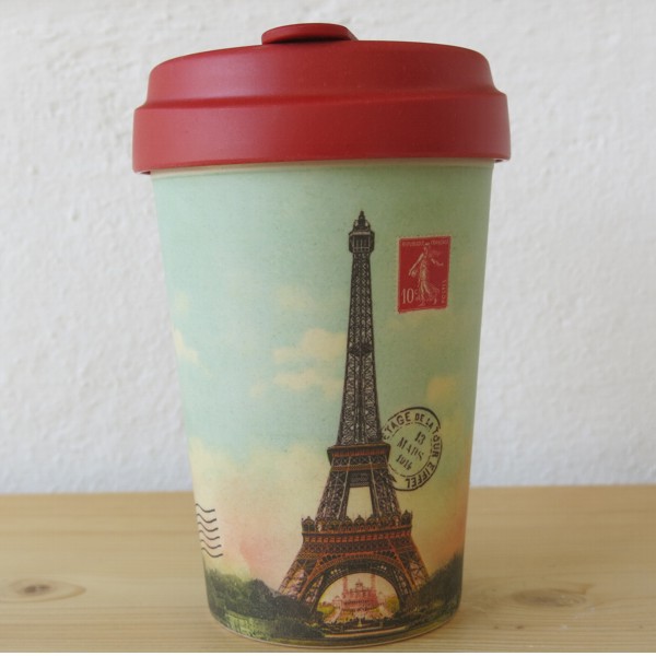 Bamboo Cup Coffee to go Becher Vintage Paris Eiffelturm