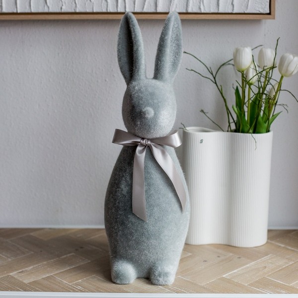 Hase grau beflockt Samt 48 cm